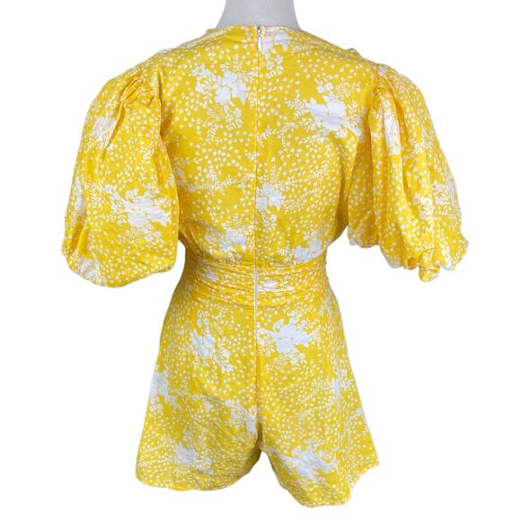 Showpo NWT Ailiza Playsuit Yellow Floral V Neck Puff Sleeve Wide Leg Romper - Picture 7 of 16